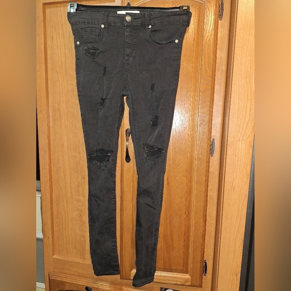 Sixth June Black Denim Distressed Jeans W30x30 Skinny Stretch. EUC